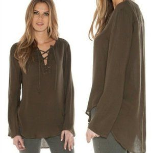 Cloth & Stone Anthropologie Olive Green Lace Up Tunic Top Small